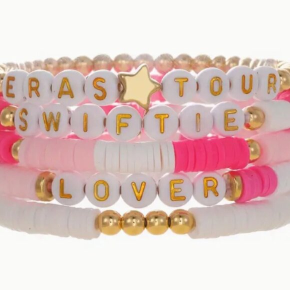 Swiftie Friendship Bracelet Adjustable Bohemian Braided Bracelet Pink Gold White - Picture 3 of 7